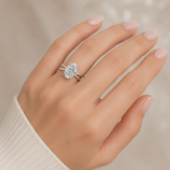VS1 D Lab Grown Diamond Solitaire Split Shank Oval Ring