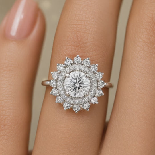 1.00 CT Round Lab-Grown Diamond Double Halo Engagement Ring in 14K White Gold