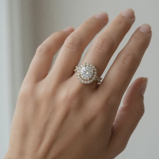 Ophelia 1.35 Carat Round Cut Pave Halo Split Shank Engagement Ring