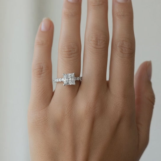 Lavinia 3.35 Carat Princess Cut Side Stone 4 Prong Engagement Ring
