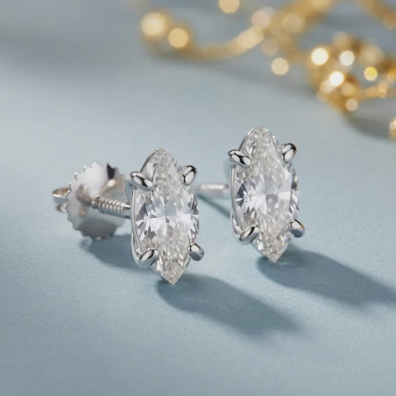 3.5 Ct Marquise Cut Stud Diamond Earrings VS1 D Screw Back Gold 14k