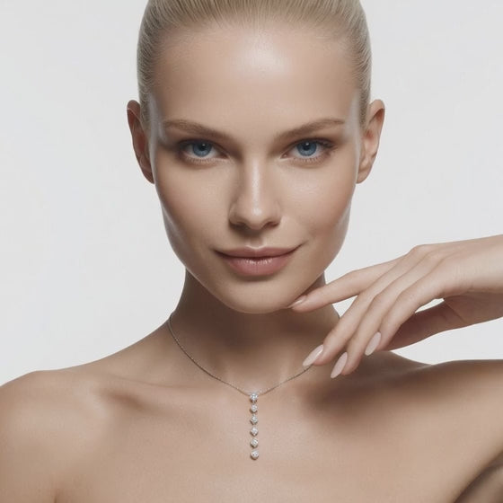 0.8 Ct Pear Oval Marquise Cut Diamond Lariat Necklace VS1 D-F White Gold 14k