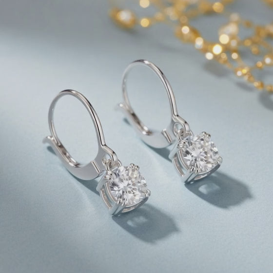 3.5 Ct Cushion Cut Double Prong Diamond Earrings VS1 D Leverback