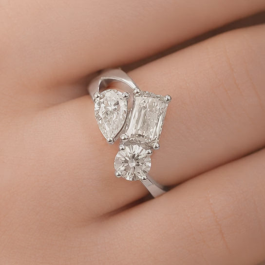 2.50 CT Multi Shape Lab-Grown Diamond Three-Stone Engagement Ring in 14K White Gold – Antique Trilogy Vintage Design