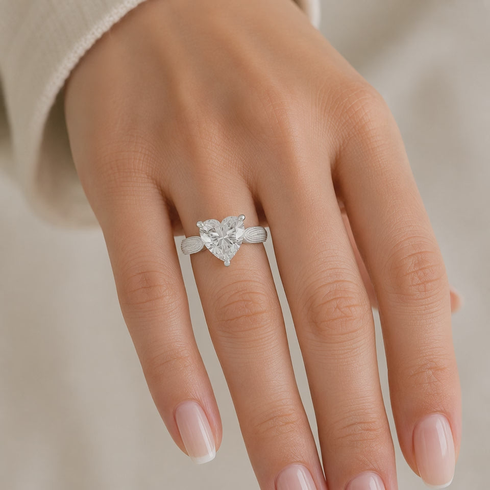 Valentina 1 Carat Heart Cut Solitaire Tapered Milgrain Engagement Ring