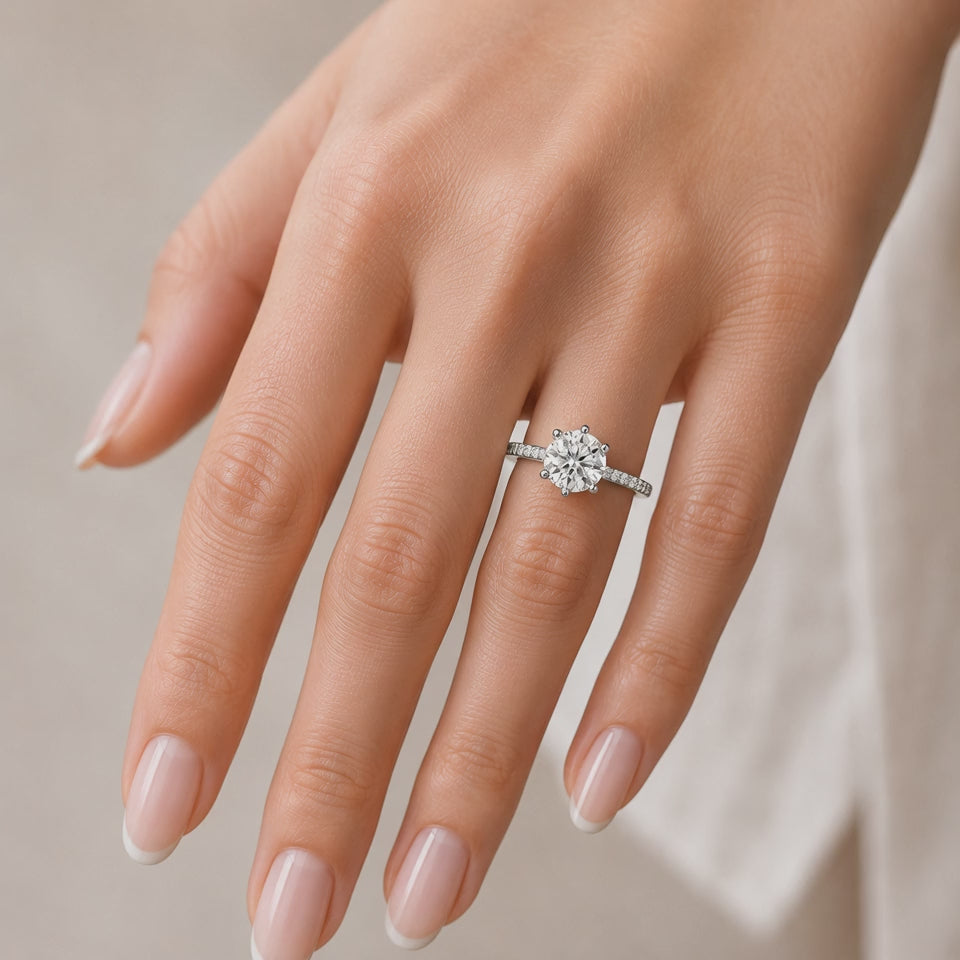 Elena 1.4 ct Lab Grown Round Cut Double Claw Pave Diamond Engagement Ring