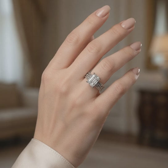 Sabrina 1 Carat Radiant Cut Solitaire Hand Engraved Milgrain Engagement Ring