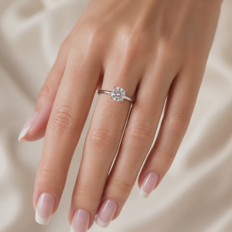 Ruby 1 ct Lab Grown Round Cut Classic Cathedral Diamond Engagement Ring