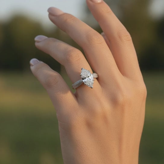 Valentina 1 Carat Marquise Cut Solitaire Tapered Milgrain Engagement Ring