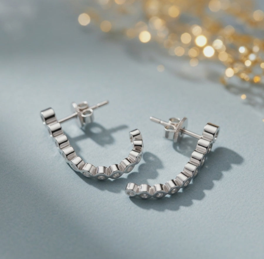 1.28 ct Round Cut Climber Bezel Diamond Earrings VS1 D White Gold 14k