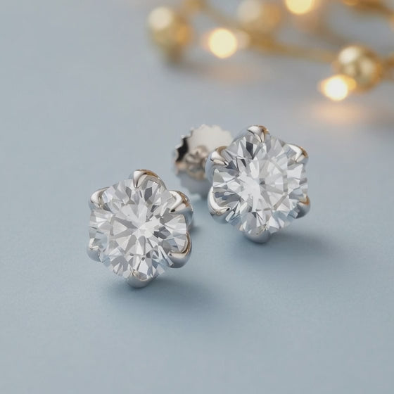 2.5 Ct Round Cut 6 Prong Stud Diamond Earrings VS1 D Screw Back 14k