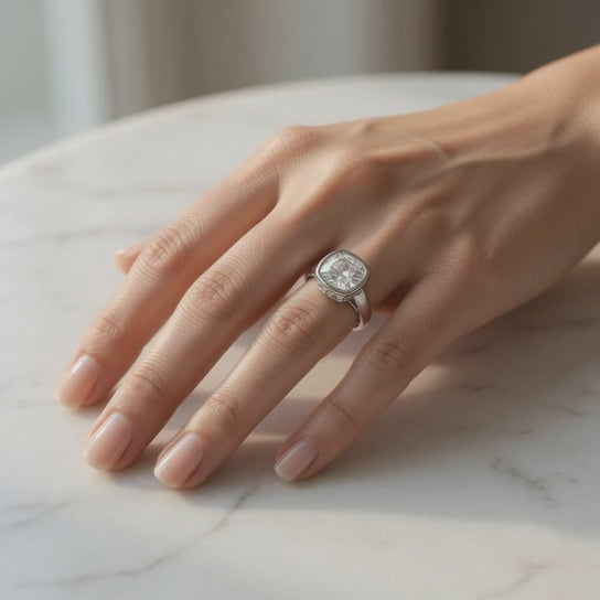 Xenia 3.15 Carat Cushion Cut Halo Pave Solitaire Engagement Ring