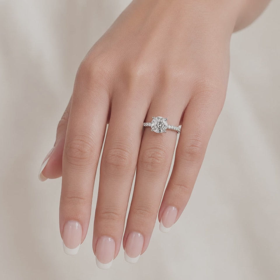 Matilda 1.23 ct Lab Grown Round Cut Pave 4 prong Diamond Engagement Ring