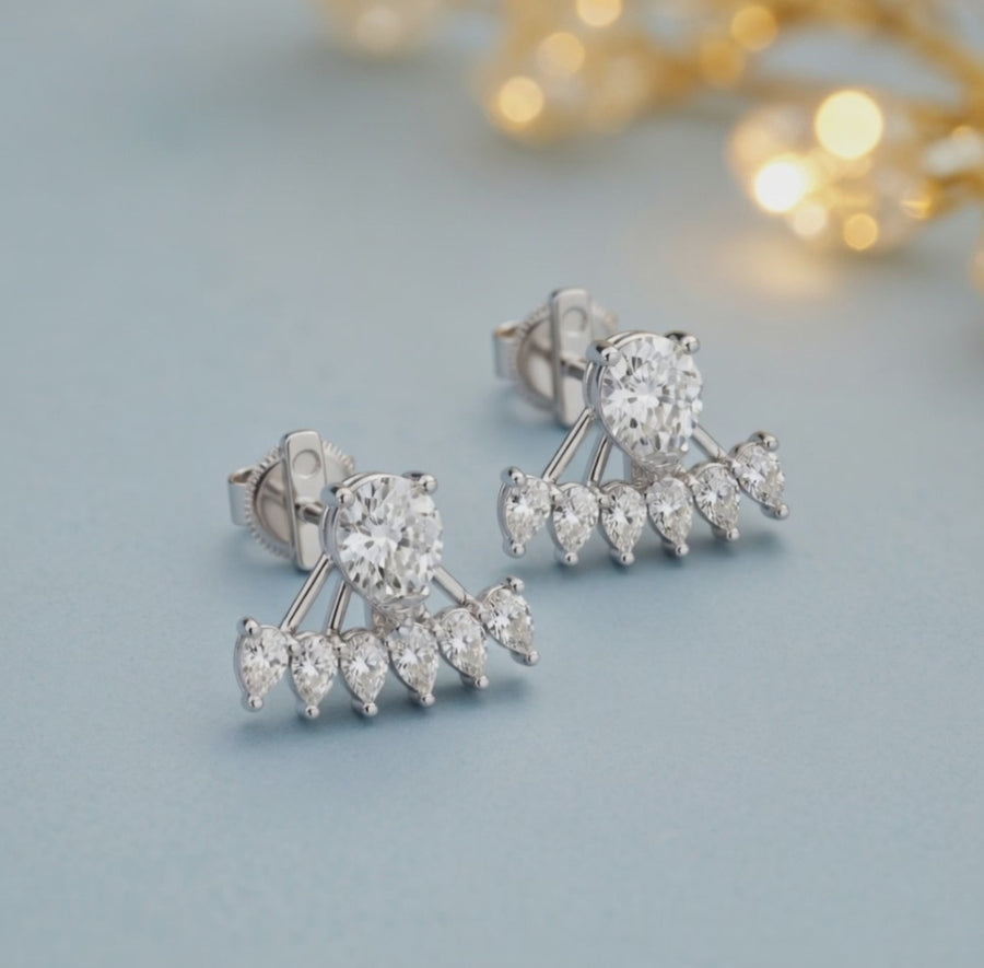 2.01 ct Pear Cut Stud Cluster Butterfly Diamond Earrings VS1 D White Gold 14k