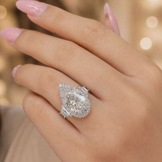 6.00 CT Pear Cut Lab-Grown Diamond Three-Stone Engagement Ring in 14K White Gold – Pear Shaped Wedding Design