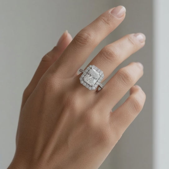 Bianca 4.5 Carat Radiant Cut Halo Pave Engagement Ring