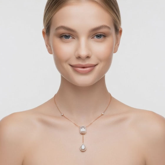 2.1 Ct Emerald Pear Round Cut Diamond Lariat Necklace VS1 D-F White Gold 14k