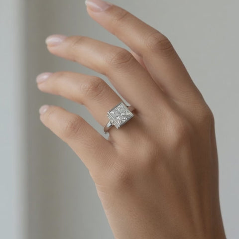 Xenia 3.15 Carat Princess Cut Halo Pave Solitaire Engagement Ring