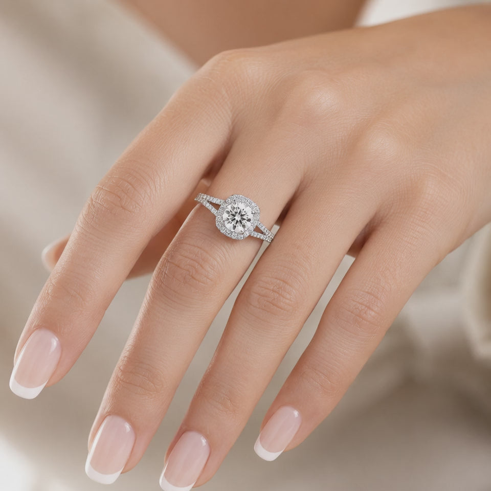 Elise 1.91 ct Lab Grown Cushion Cut Split Shank Pave Diamond Engagement Ring