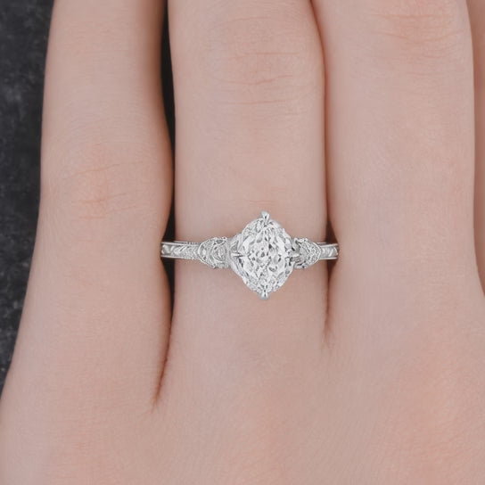 3.50 CT Vintage Oval Cut Lab-Grown Diamond Engagement Ring in 14K White Gold – Nature Inspired Engraved Filigree Tulip Design