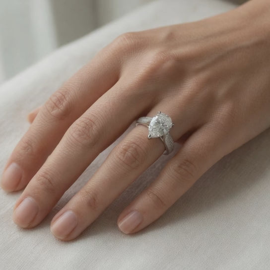 Valentina 3 Carat Pear Cut Solitaire Tapered Milgrain Engagement Ring