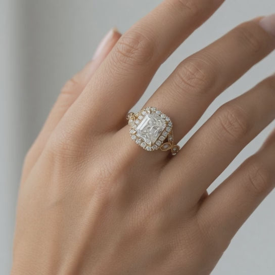 Ada 2.35 Carat Radiant Cut Halo Pave Engagement Ring