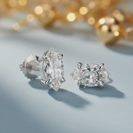 2 Ct Marquise Cut Basket Stud Diamond Earrings VS1 D Screw Back