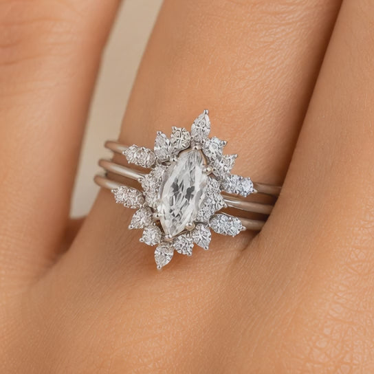 2.00 CT Marquise Lab-Grown Diamond Halo 2PCS Bridal Set in 14K White Gold – Vintage Enhancer Wedding Wrap Design