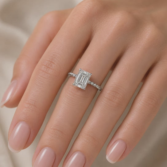 Renata  Emerald Cut Solitaire Rope Engagement Ring