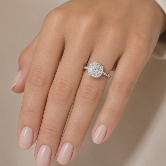 VS1 D Lab Grown Diamond Halo Pave Cushion Ring