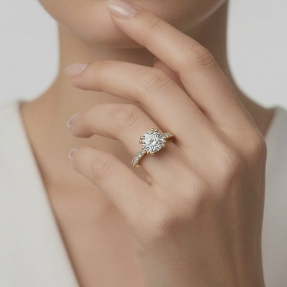 Eliza 1.2 ct Lab Grown Cushion Cut Double Claw Pave Diamond Engagement Ring