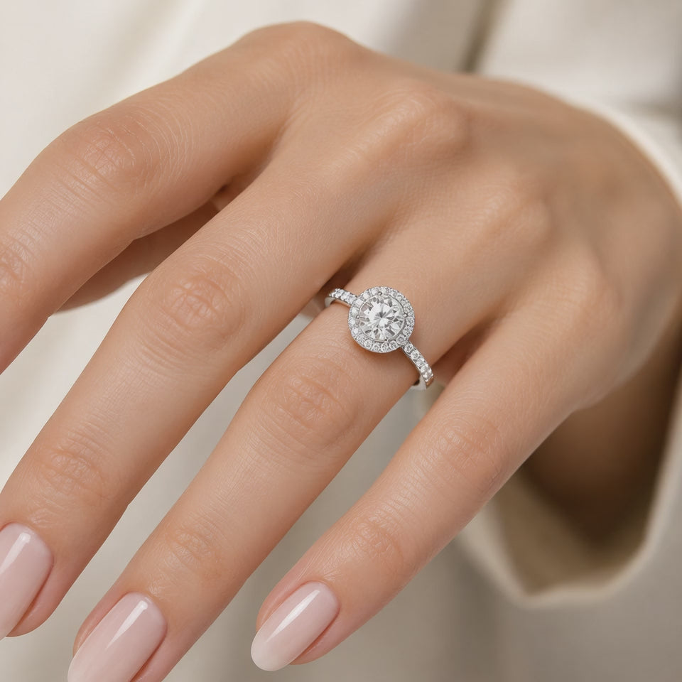 Maya 1.42 ct Lab Grown Round Cut Classic Pave Diamond Engagement Ring