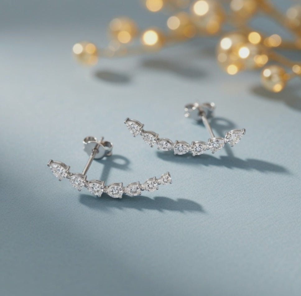 1.79 ct Pear Cut Climber Prong Butterfly Diamond Earrings VS1 D White Gold 14k