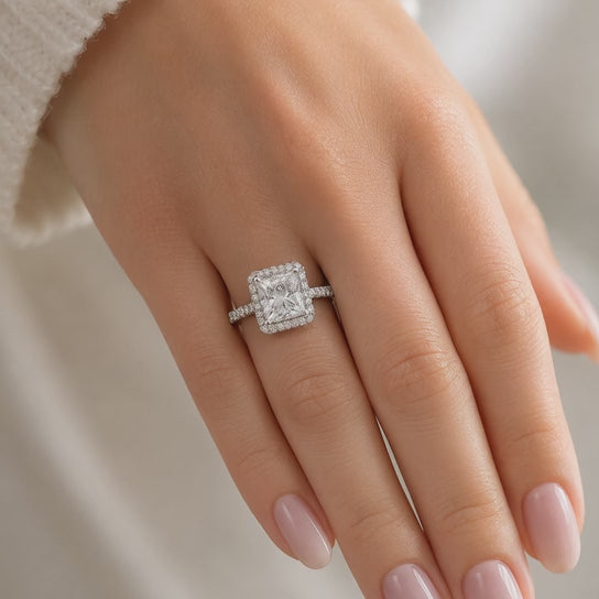 Isadora 1.4 Carat Princess Cut Halo Pave Engagement Ring