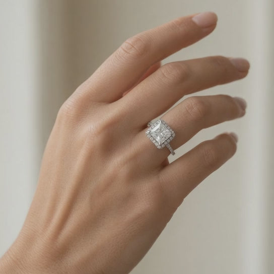 Isadora 1.4 Carat Princess Cut Halo Pave Engagement Ring