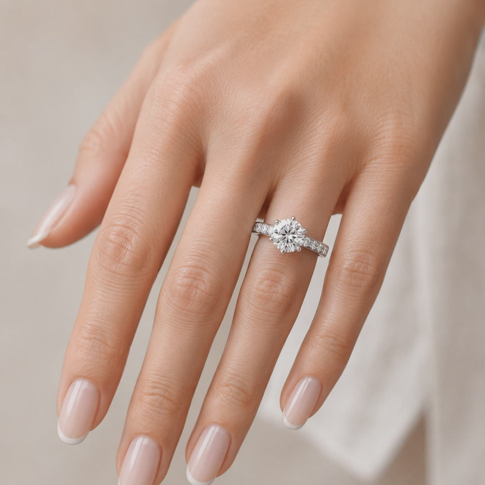 Valeria 1.61 ct Lab Grown Round Cut Double Claw Pave Diamond Engagement Ring