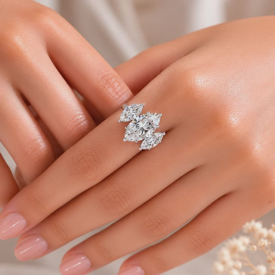 3.00 CT Marquise Lab-Grown Diamond Three-Stone Engagement Ring in 14K White Gold – Classic Trilogy Design