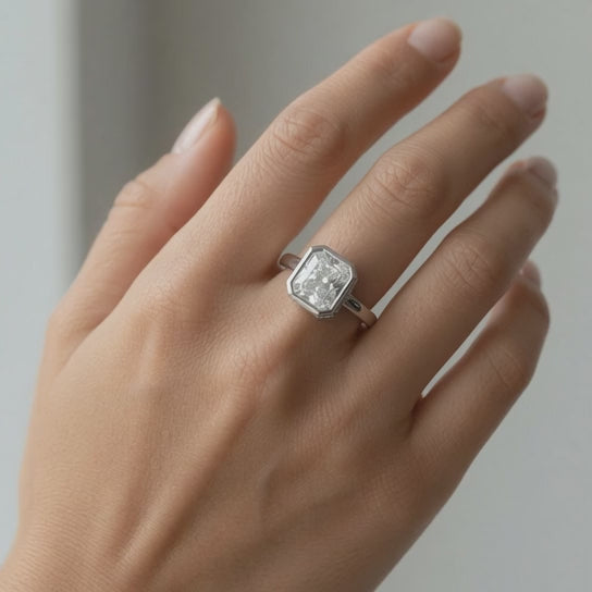 Xenia 2.15 Carat Radiant Cut Halo Pave Solitaire Engagement Ring