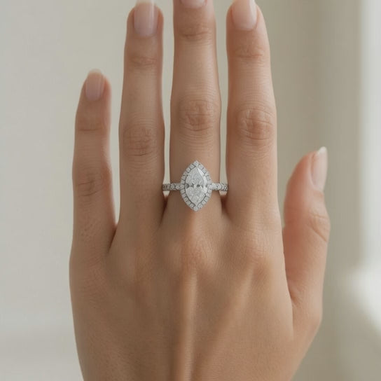Isadora 3.4 Carat Marquise Cut Halo Pave Engagement Ring
