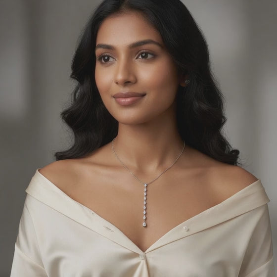 2.3 Ct Pear Marquise Cut Diamond Lariat Necklace VS1 D-F White Gold 14k