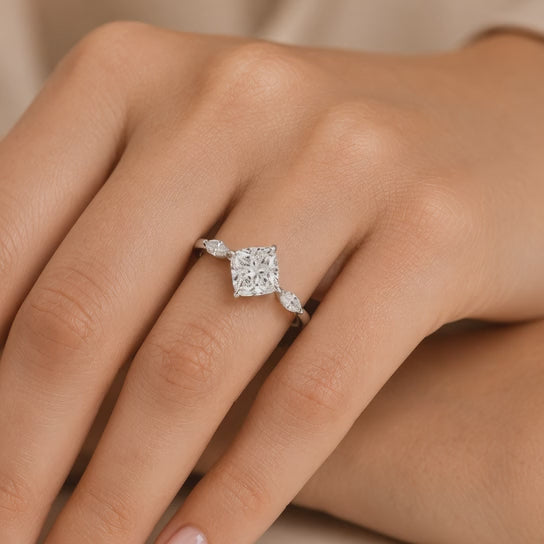 3.00 CT Cushion Cut Lab-Grown Diamond Three-Stone Engagement Ring in 14K White Gold – Classic Trilogy Wedding Design