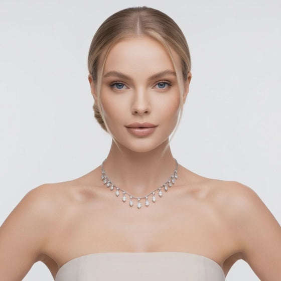 1.7 Ct Marquise Round Cut Diamond Chain Necklace VS1 D-F White Gold 14k