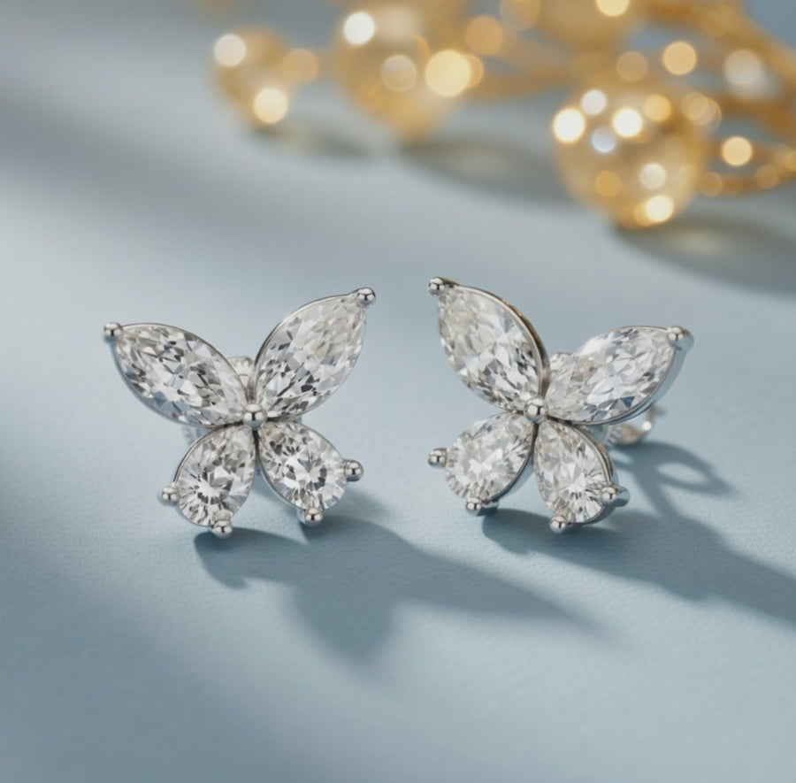 1.94 ct Marquise Pear Cut Stud Cluster Diamond Earrings VS1 D White Gold 14k