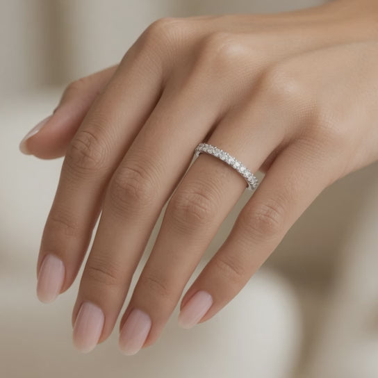 1.00 CT Lab-Grown Diamond Half Eternity Ring in 14K White Gold (D–F / VS1–VS2)