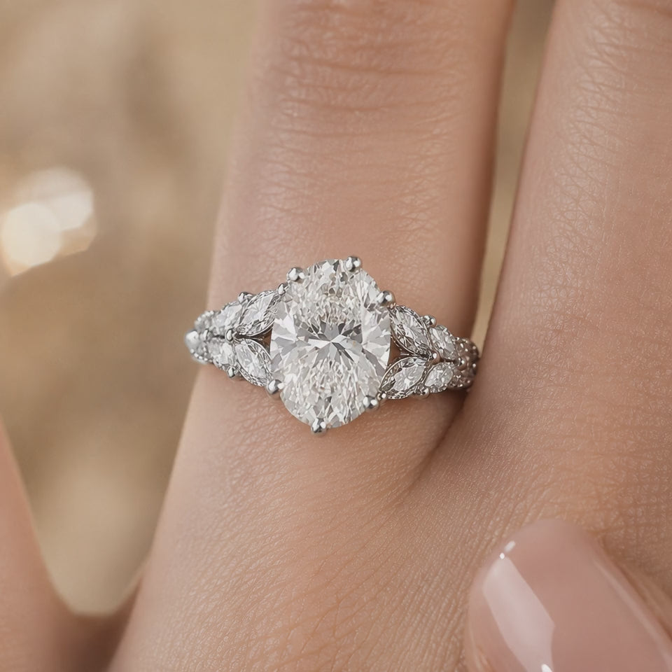 2.50 CT Oval Lab-Grown Diamond Hidden Halo Engagement Ring in 14K White Gold – Vintage Bridal Design