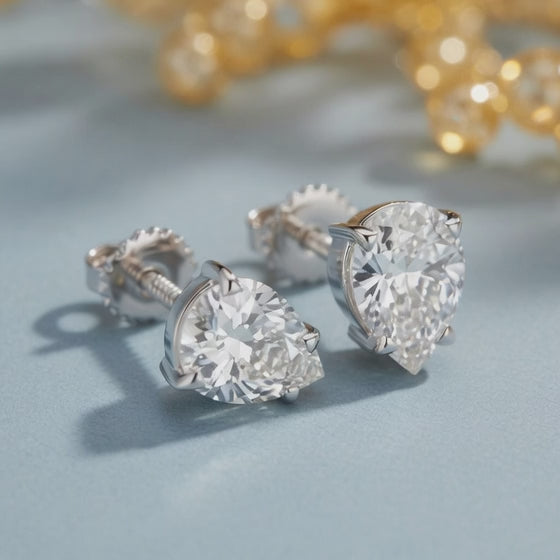 3 Ct Pear Cut Basket Stud Diamond Earrings VS1 D Screw Back White Gold
