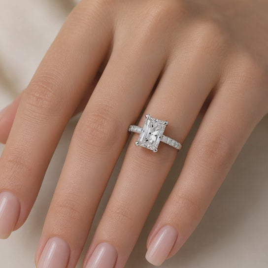 VS1 D Lab Grown Diamond Pave Radiant Ring