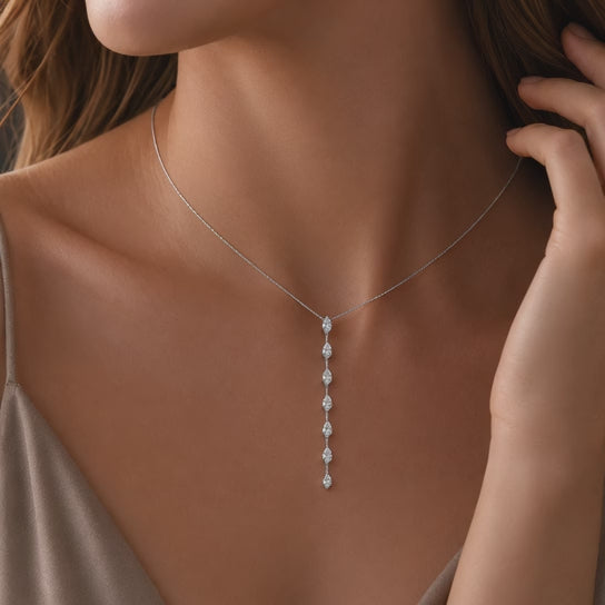 2.3 Ct Pear Marquise Cut Diamond Lariat Necklace VS1 D-F White Gold 14k