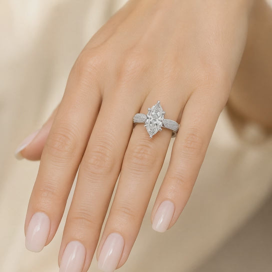 Valentina 1 Carat Marquise Cut Solitaire Tapered Milgrain Engagement Ring