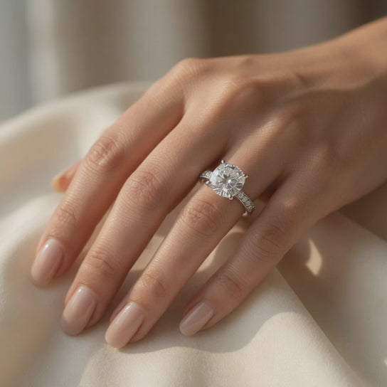 Federica 4.4 Carat Cushion Cut 4 Prong Engagement Ring